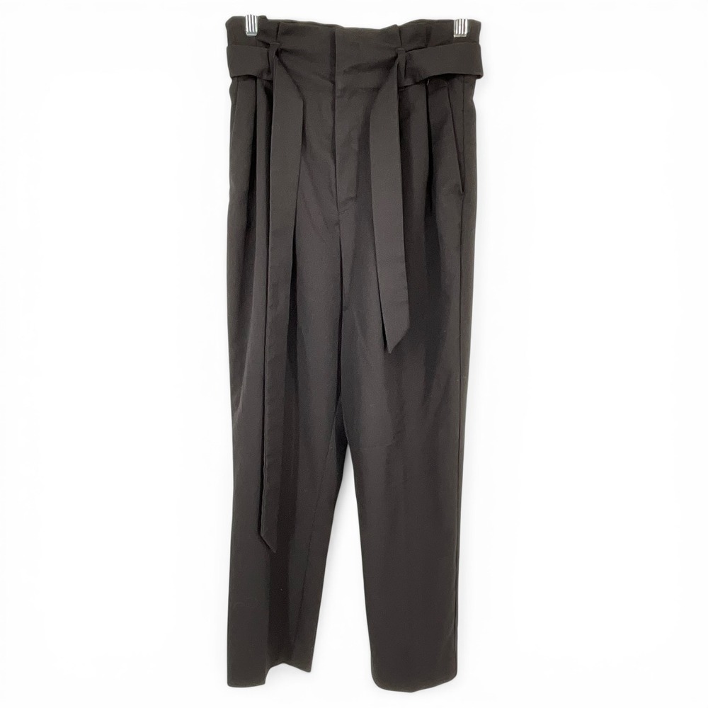 HM Black Paperbag Waist Tie Belt Tapered‎ Ankle Pants Womens 6P Resortwear Goth